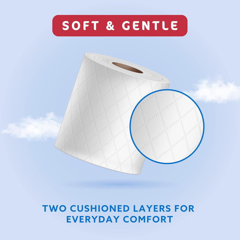 Toilet Roll 2-Ply Embossed, Soft & Gentle, 18 Rolls, 200 Sheets Each, FSC Certified