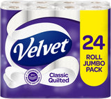Velvet 3-Ply Quilted Toilet Paper 24 Rolls – Soft, Strong & Absorbent Bulk Tissue Pack for Home Use