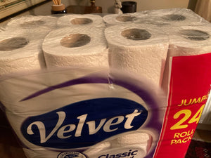 Velvet 3-Ply Quilted Toilet Paper 24 Rolls – Soft, Strong & Absorbent Bulk Tissue Pack for Home Use