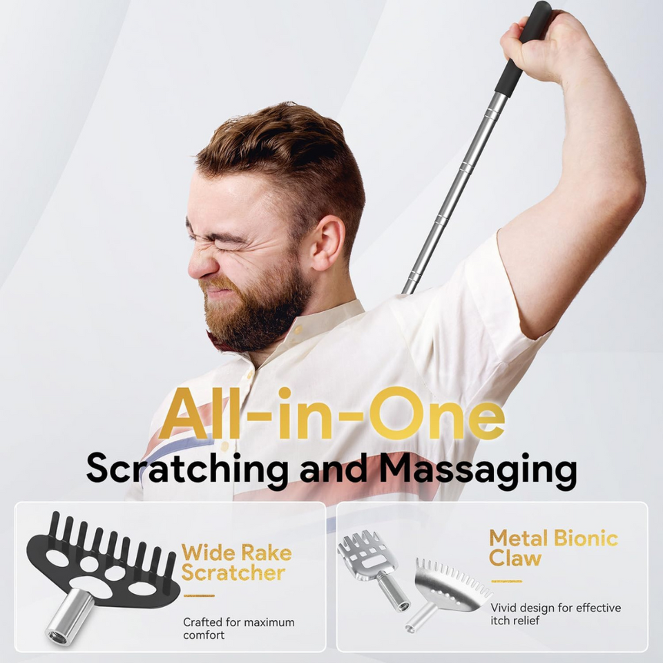Extendable Back Scratcher with 4 Detachable Heads, Telescopic Gift for Men & Women