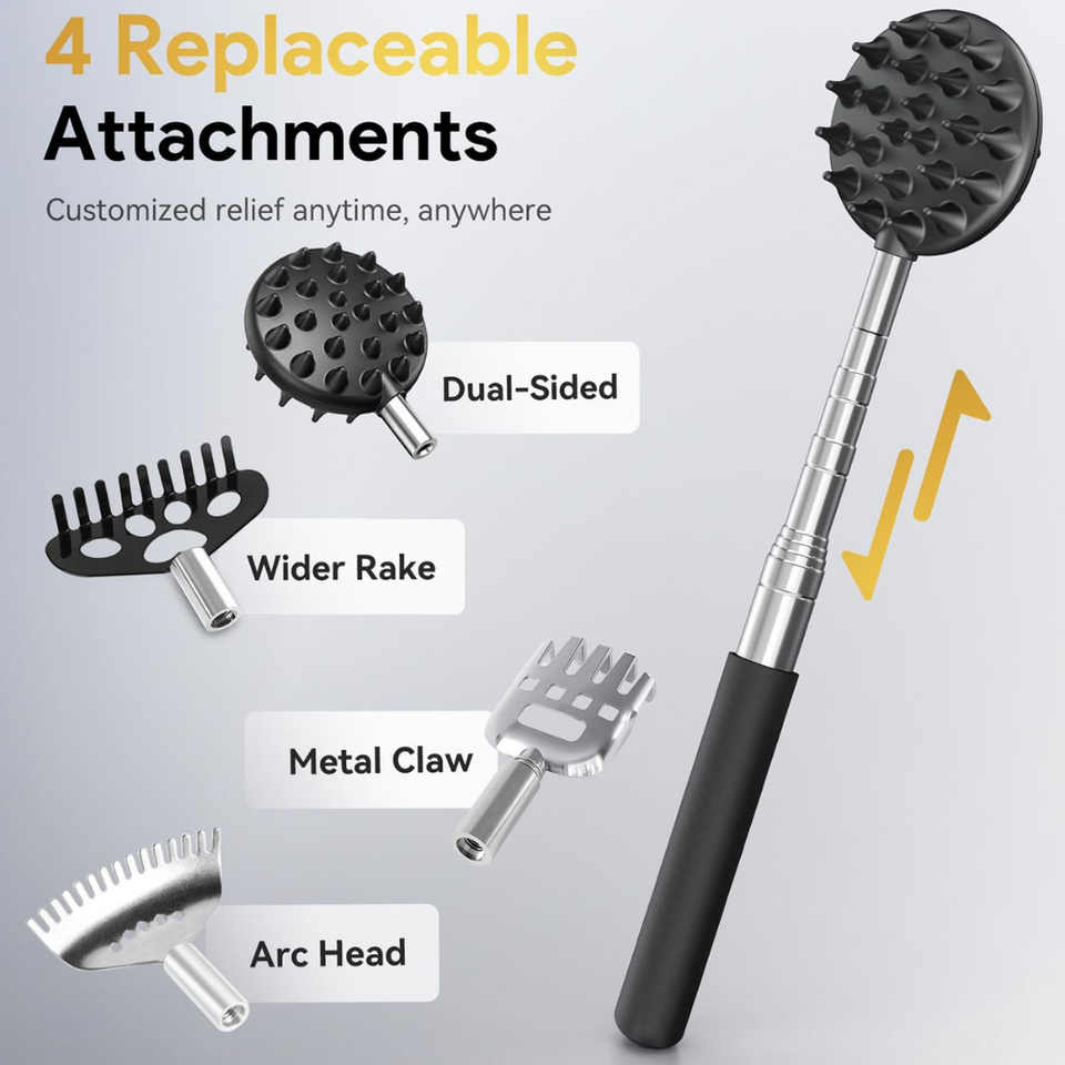 Extendable Back Scratcher with 4 Detachable Heads, Telescopic Gift for Men & Women