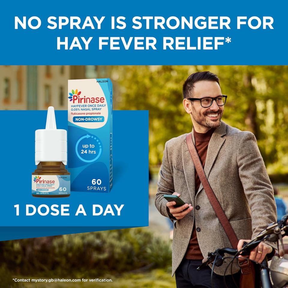 Hayfever Relief Nasal Spray for Adults with Fluticasone, 24-Hour Allergy Control, 60 Sprays