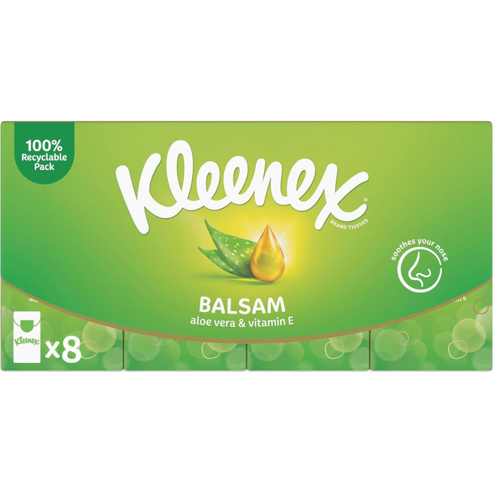 Ultra Soft 4-Ply Balsam Pocket Tissues with Aloe Vera – 8 Travel Packs (72 Tissues Total)