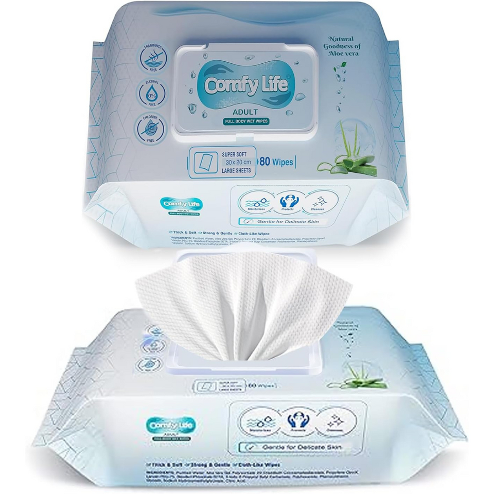 Premium Full Body Cleansing Wipes for Adults – Rinse-Free, Unscented, 80 Count