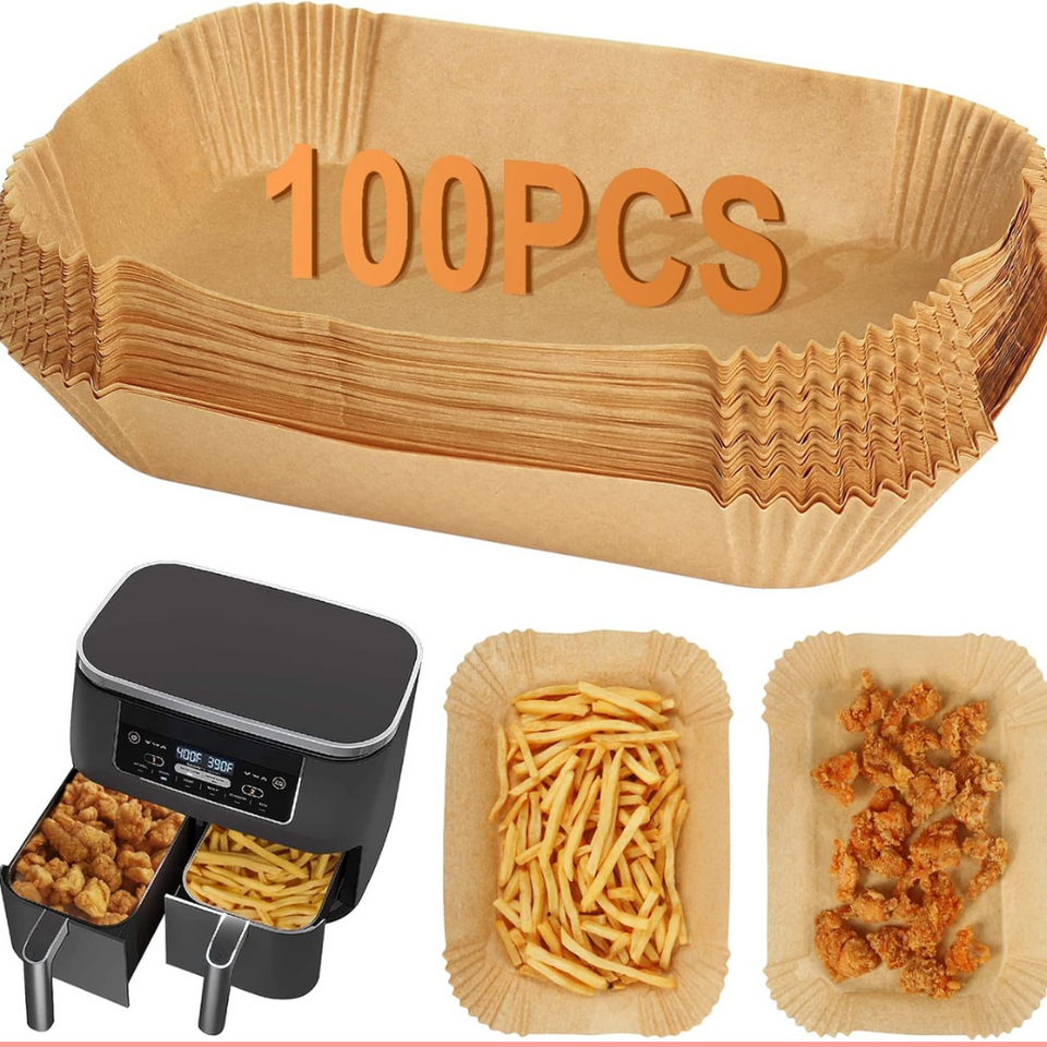 100pcs Air Fryer Liners for Dual Zone Fryers – Disposable, Non-Stick, Heat-Resistant
