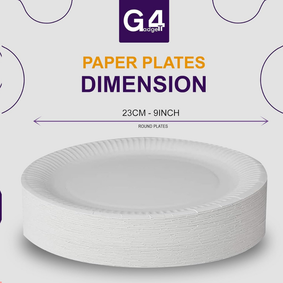 100 Disposable Paper Plates 9 Inch – White, Microwavable, for Parties & Events
