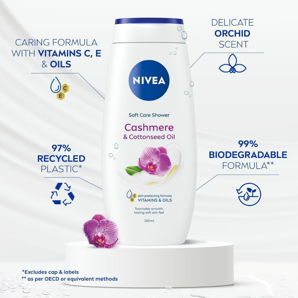 Cashmere & Cotton Oil Shower Gel 250ml | Hydrating Body Wash with Vitamin C & E, Orchid Scent