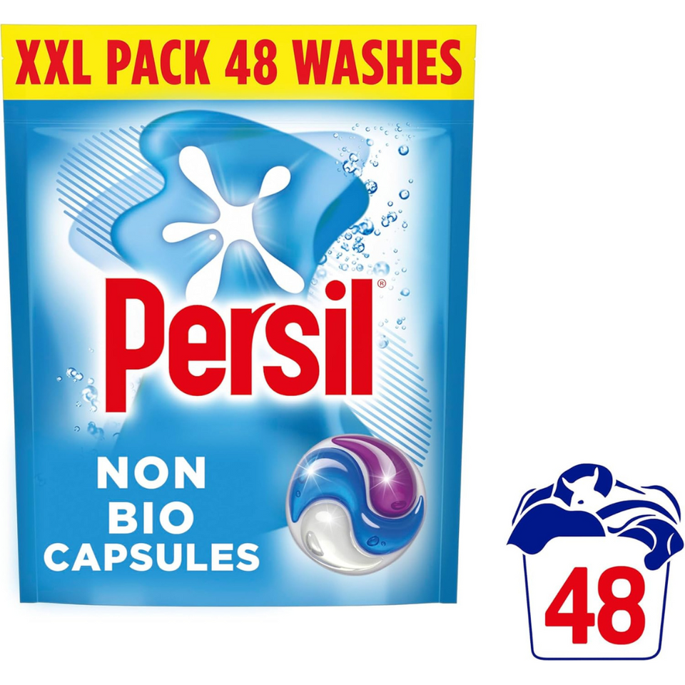 Non Bio 3-in-1 Washing Capsules for Sensitive Skin, 48 Ct – Fast Dissolve, Cold Wash Safe