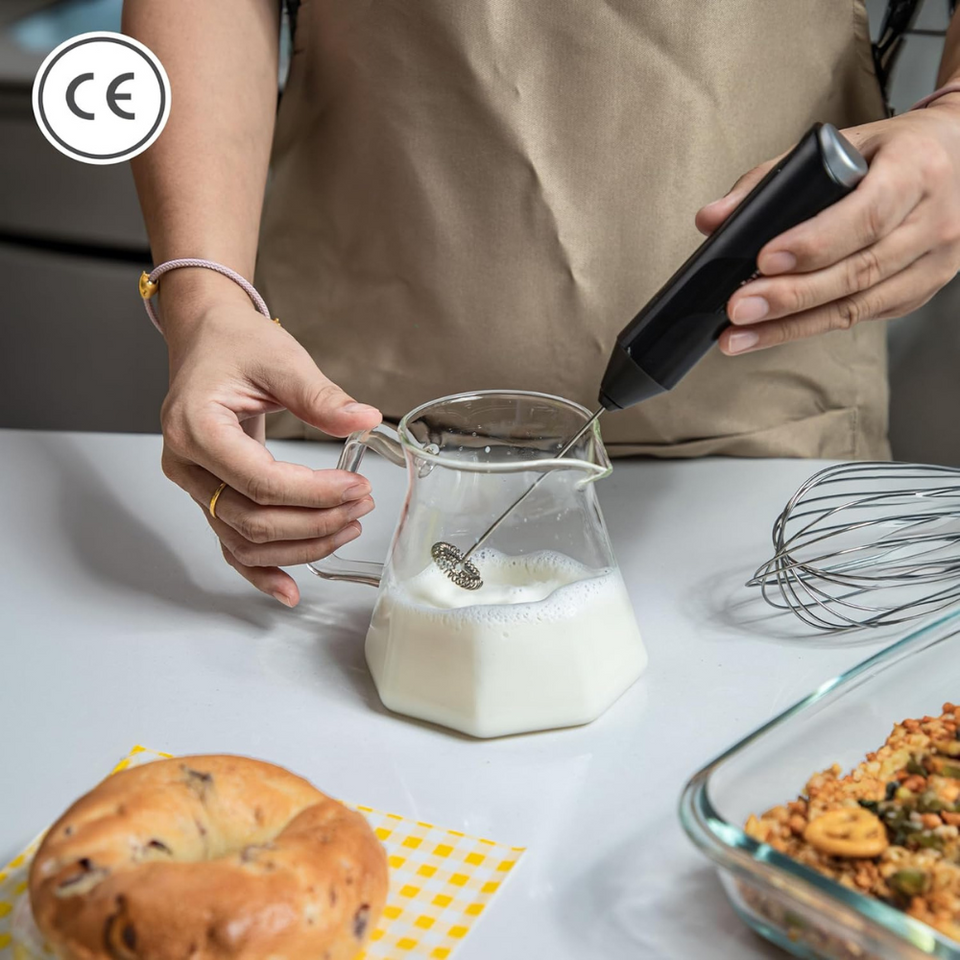 Handheld Electric Milk Frother – Stainless Steel Coffee Whisk for Lattes, Matcha & Shakes