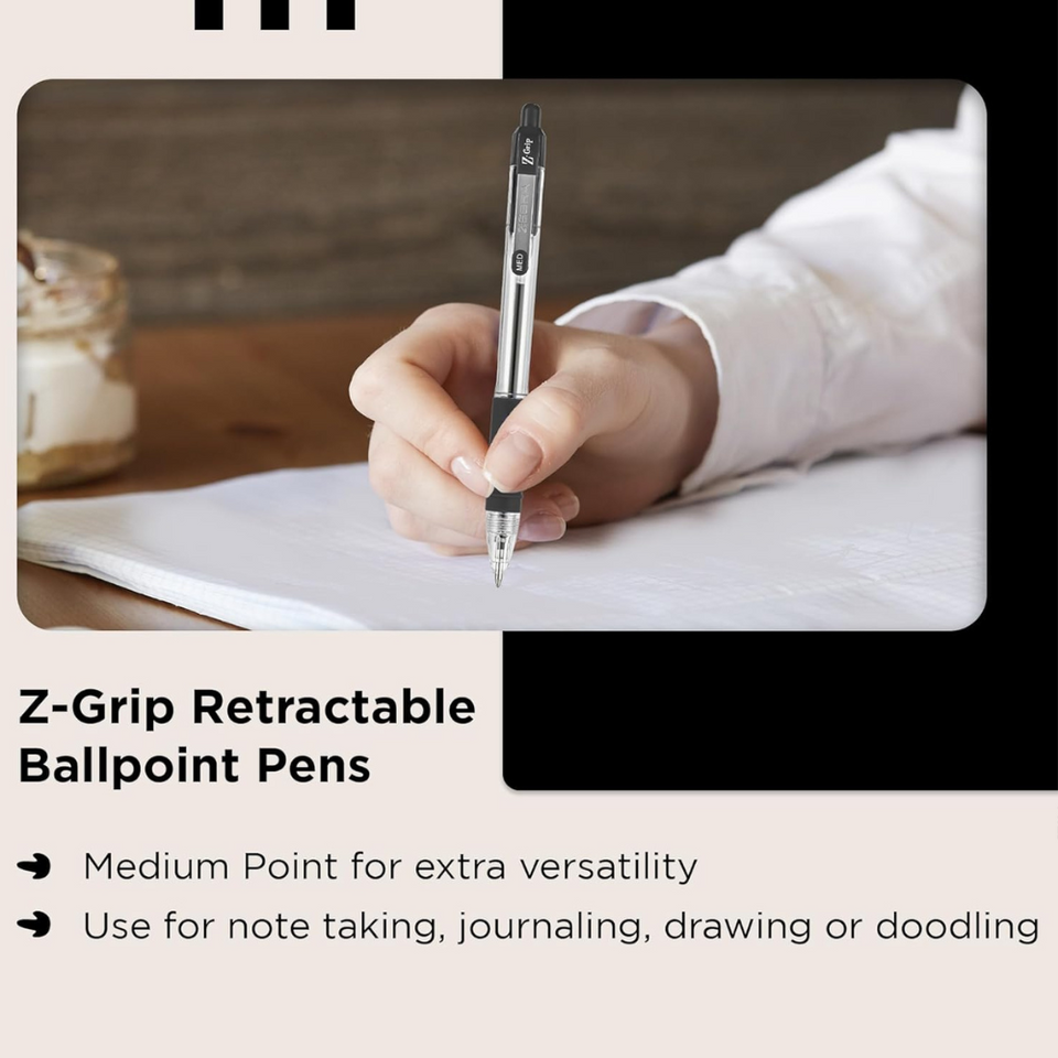 8-Pack Black Ballpoint Pens – Retractable, Soft Grip, Smooth Ink, Everyday Writing