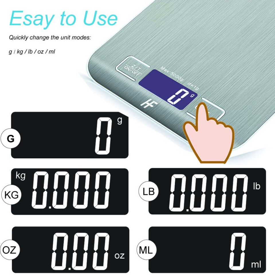 Digital Kitchen Scale – 5kg/1g Stainless Steel Food Scale with LCD Display & Tare Function