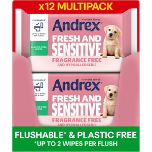 Fresh & Sensitive Flushable Toilet Wipes, 12 Packs, Hypoallergenic & Fragrance-Free, 360 Count