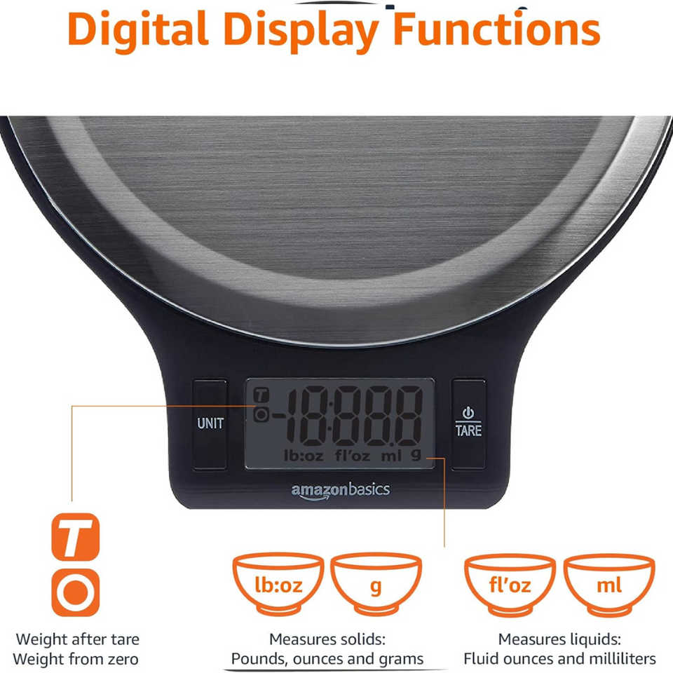 Digital Kitchen Scale 11lb with LCD Display | Stainless Steel Food Scale with Tare Function
