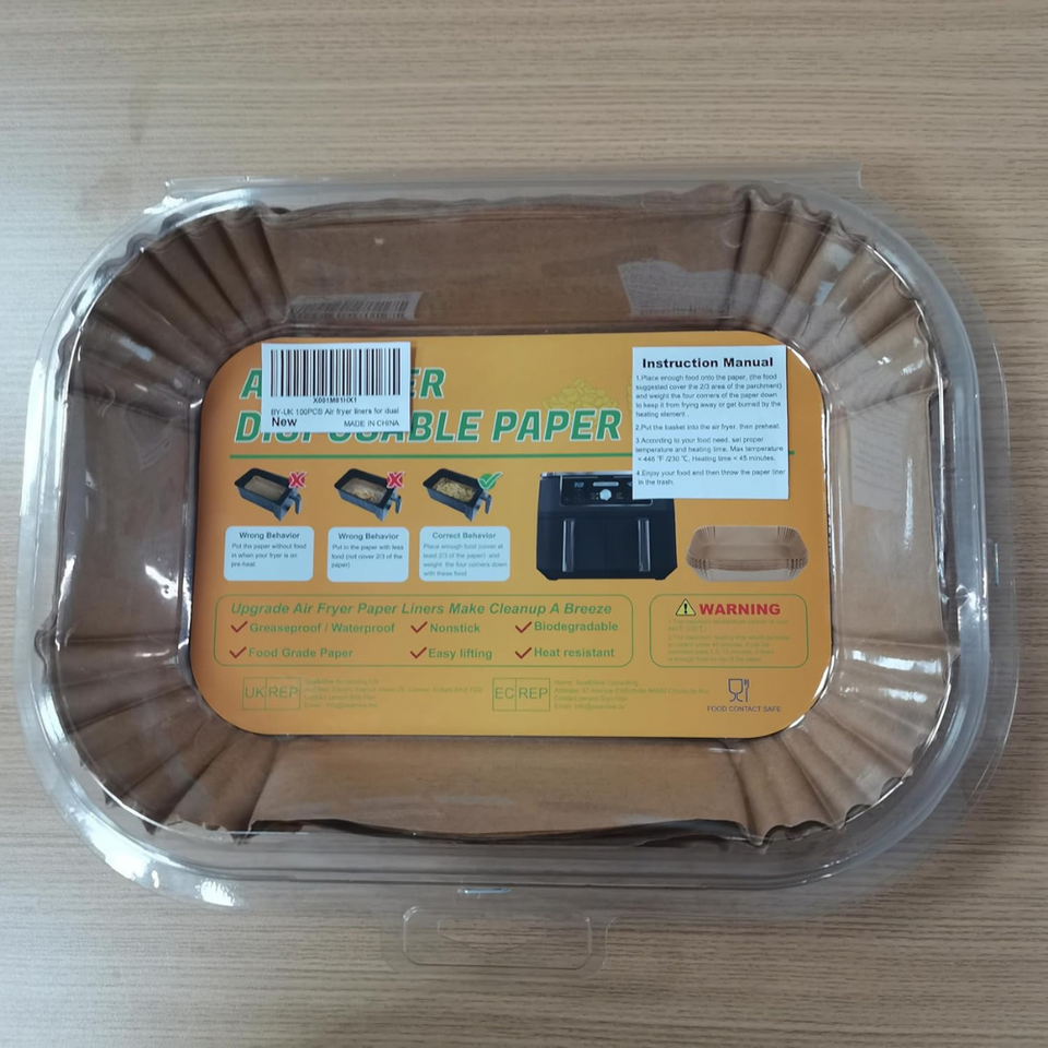 100pcs Air Fryer Liners for Dual Zone Fryers – Disposable, Non-Stick, Heat-Resistant