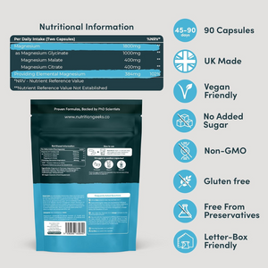 Magnesium 3-in-1 Complex 1800mg – Bisglycinate, Citrate & Malate, 90 Vegan Capsules