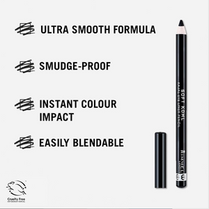 Smudge-Proof Eyeliner Pencil Jet Black, Soft Kohl Blendable Formula, Long Lasting 1.2g