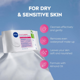 3in1 Cleansing Face Wipes for Dry Skin – 25 Biodegradable Wipes with Almond Oil