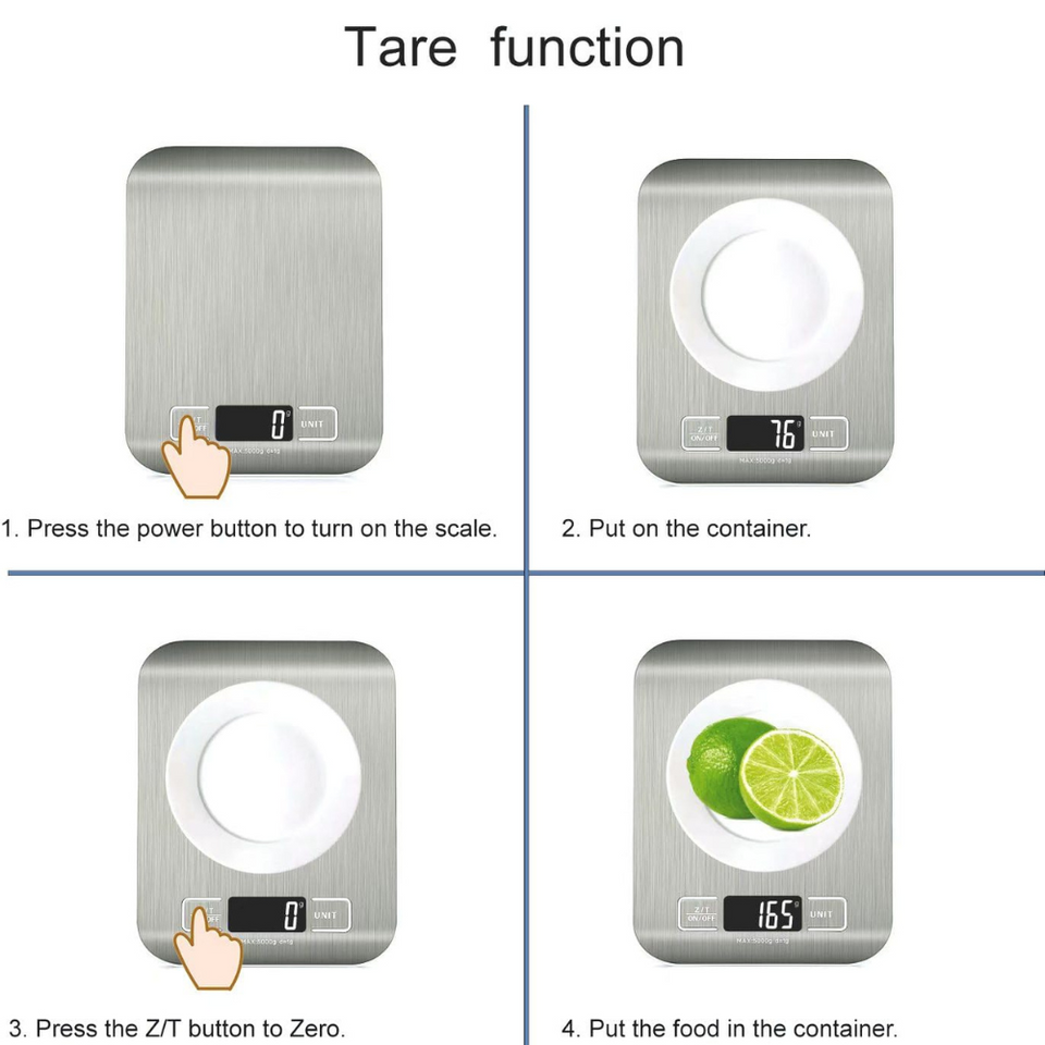 Digital Kitchen Scale – 5kg/1g Stainless Steel Food Scale with LCD Display & Tare Function