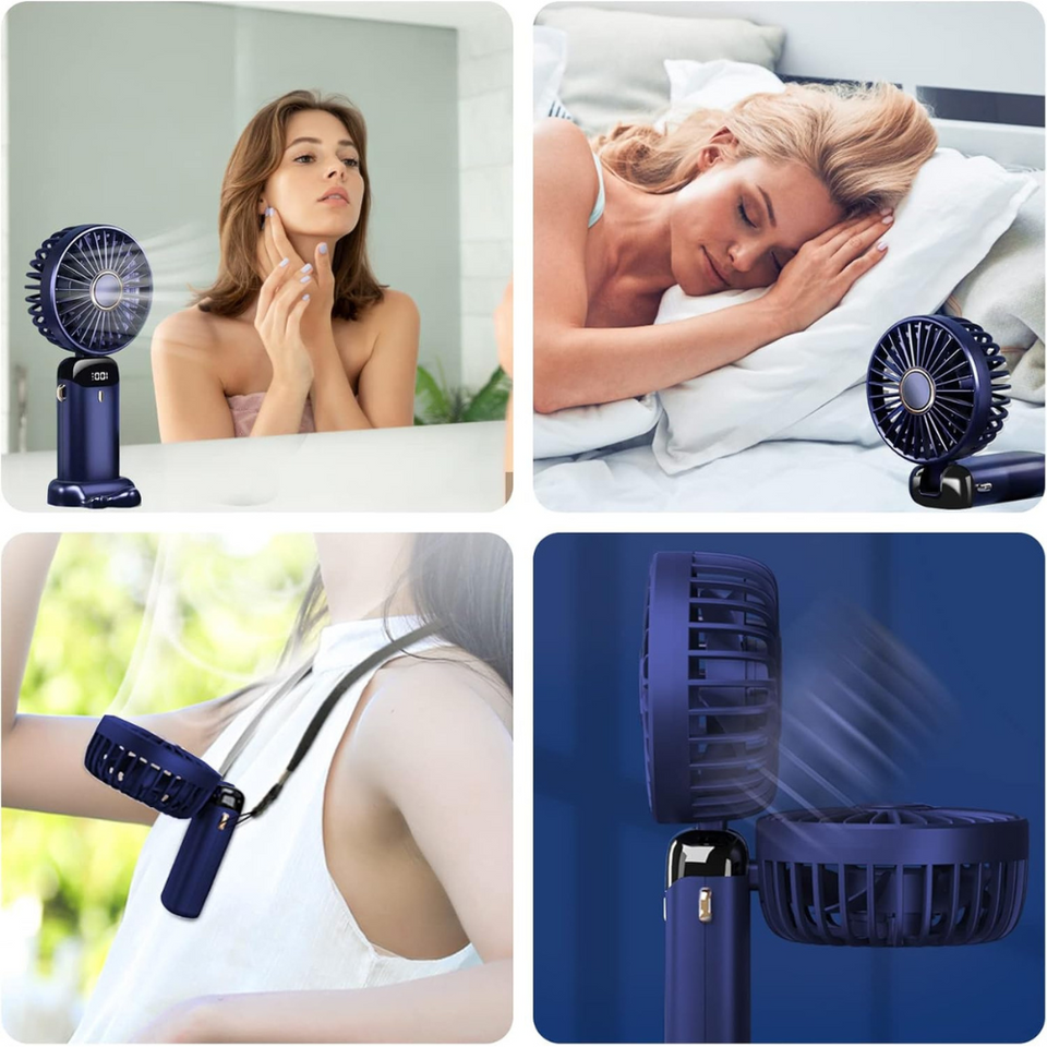 Portable Handheld USB Fan with 5 Speeds, Rechargeable Mini Foldable Fan with LED Display