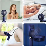 Portable Handheld USB Fan with 5 Speeds, Rechargeable Mini Foldable Fan with LED Display