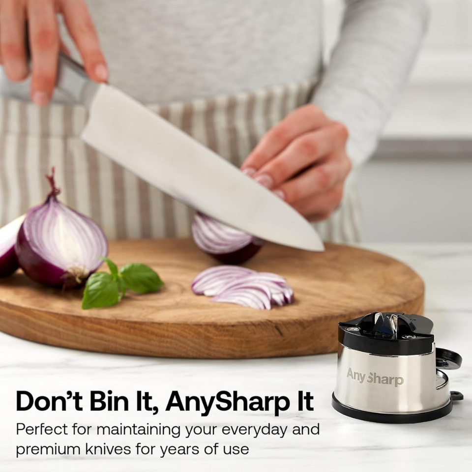 Compact Knife Sharpener with PowerGrip Suction – Sharpens Steel & Serrated Blades Easily