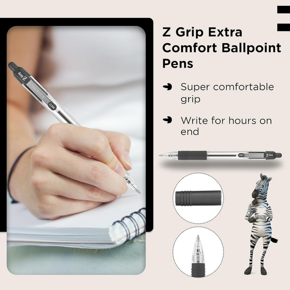 8-Pack Black Ballpoint Pens – Retractable, Soft Grip, Smooth Ink, Everyday Writing