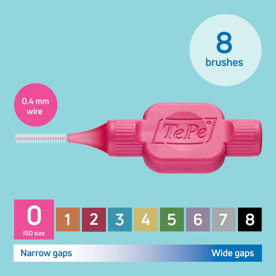 Interdental Brushes 0.4mm Size 0 – Pink, Soft Bristles, 8-Pack for Plaque Removal