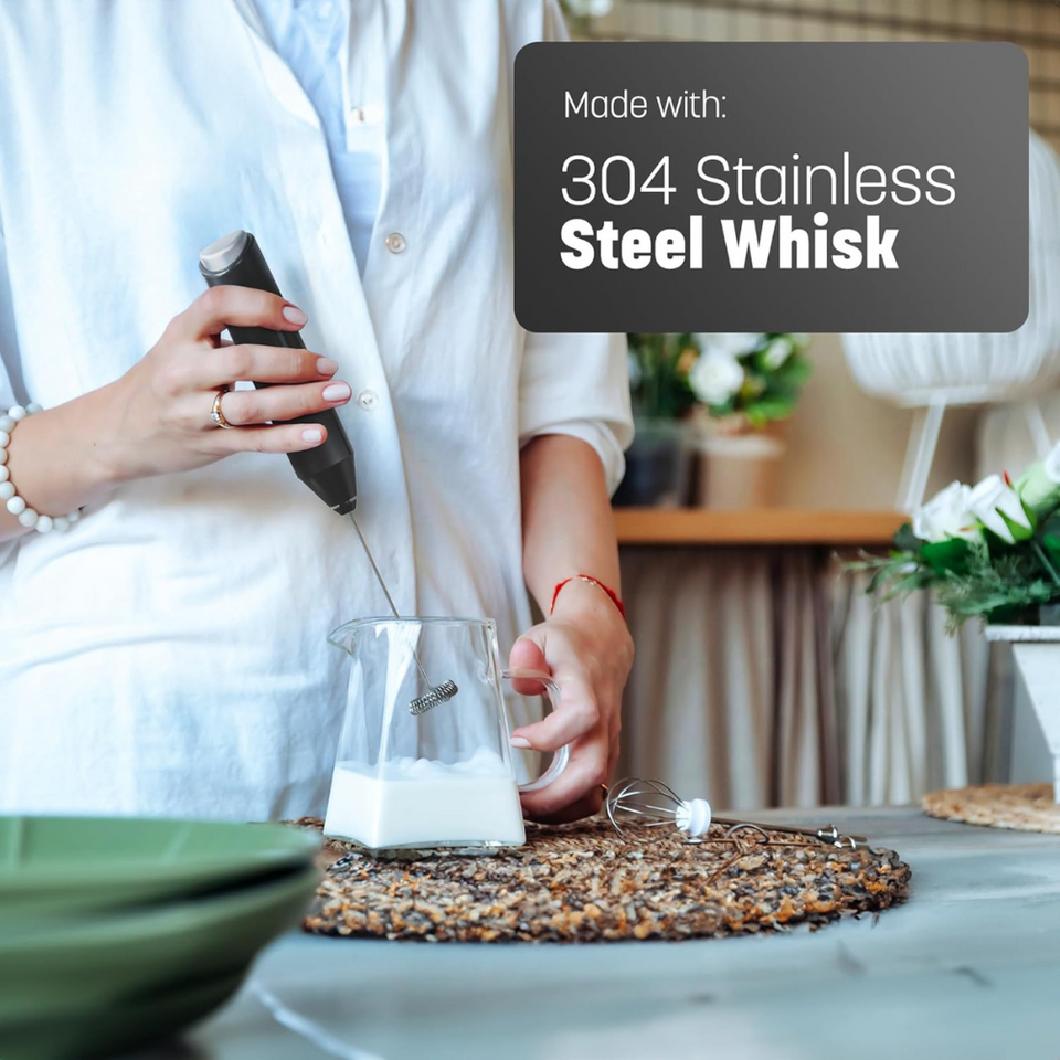 Handheld Electric Milk Frother – Stainless Steel Coffee Whisk for Lattes, Matcha & Shakes