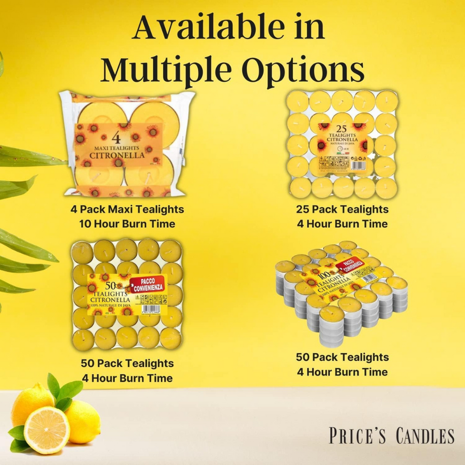 Citronella Tealight Candles Pack of 25 – Long-Lasting Outdoor Bug Repellent