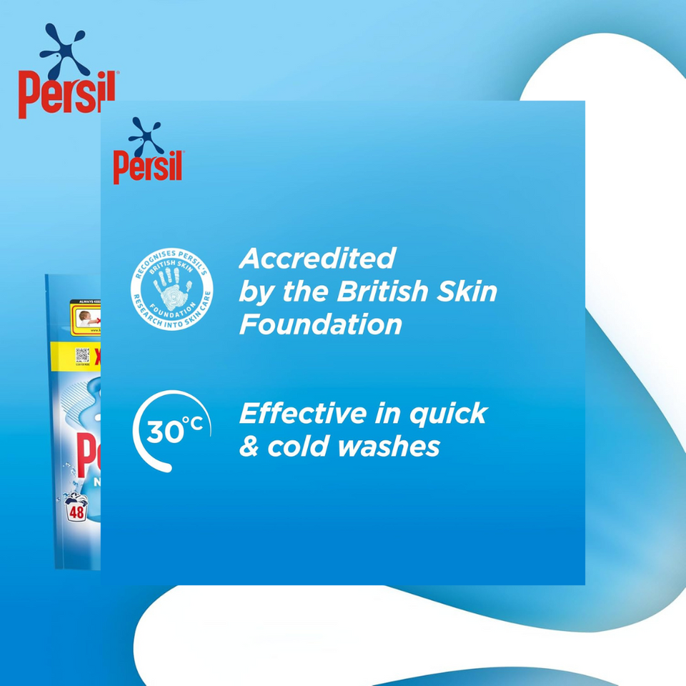 Non Bio 3-in-1 Washing Capsules for Sensitive Skin, 48 Ct – Fast Dissolve, Cold Wash Safe