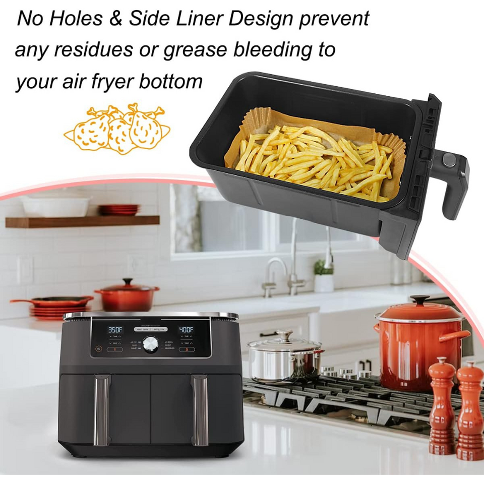 100pcs Air Fryer Liners for Dual Zone Fryers – Disposable, Non-Stick, Heat-Resistant