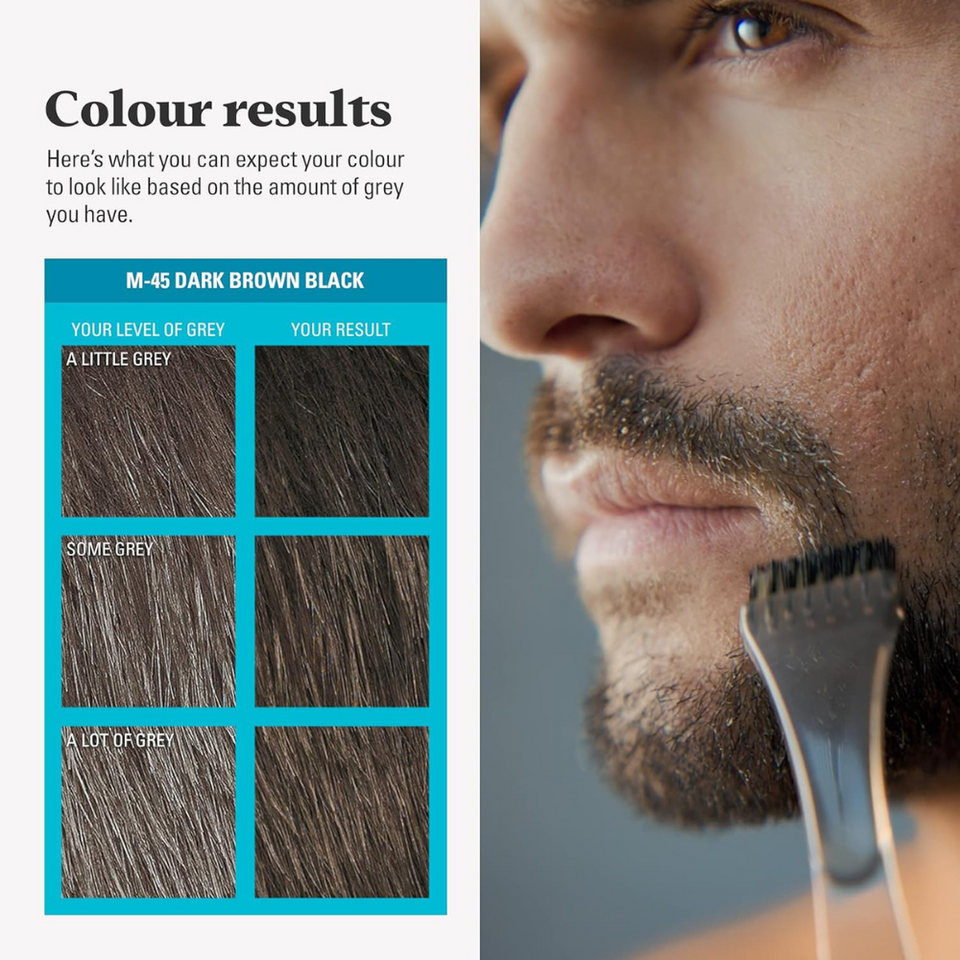 Moustache & Beard Dye M45 – Dark Brown Black, Grey Coverage, Brush Included, 28g