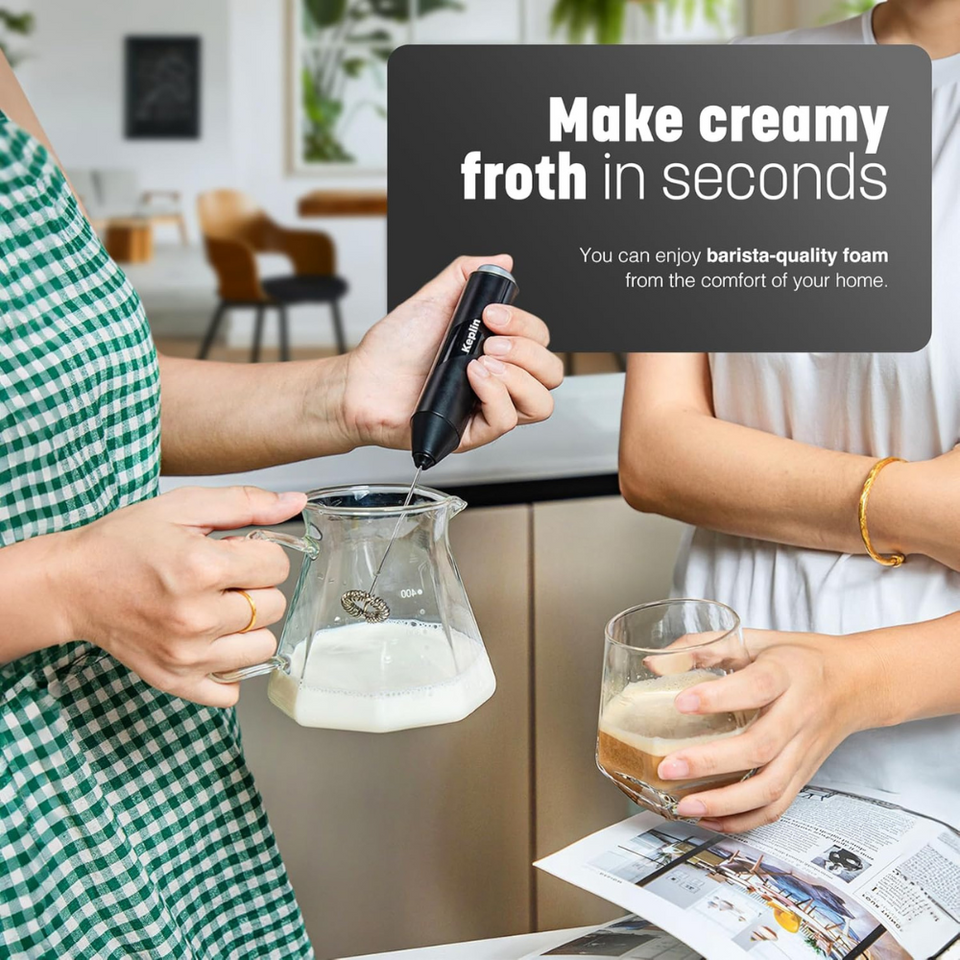 Handheld Electric Milk Frother – Stainless Steel Coffee Whisk for Lattes, Matcha & Shakes