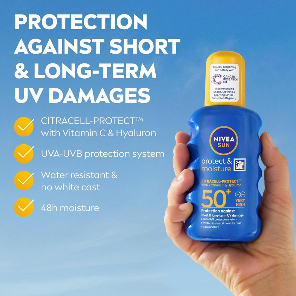SPF 50+ Moisturising Sun Spray with Vitamin C & Hyaluron, UVA/UVB Protection – 200ml