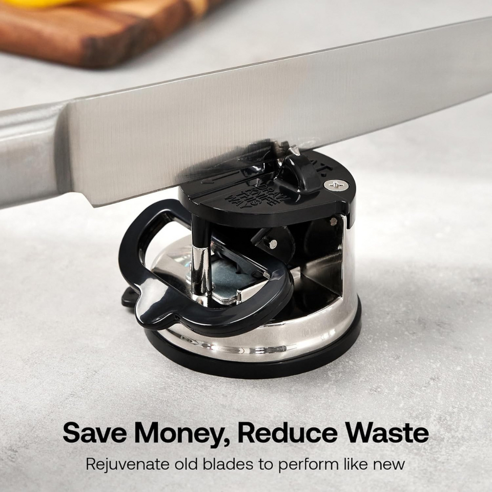 Compact Knife Sharpener with PowerGrip Suction – Sharpens Steel & Serrated Blades Easily