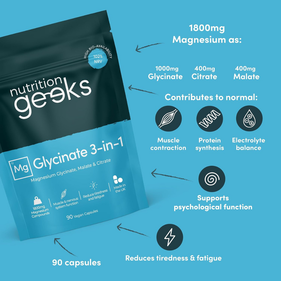 Magnesium 3-in-1 Complex 1800mg – Bisglycinate, Citrate & Malate, 90 Vegan Capsules