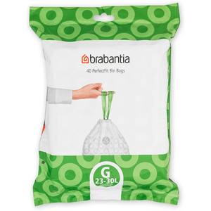 40-Pack Bin Liners Size G (23–30L) – Tear-Resistant Trash Bags with Drawstring Handles