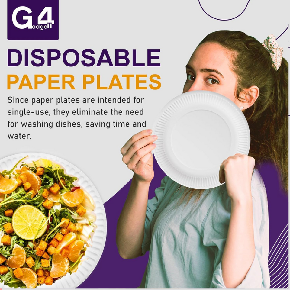 100 Disposable Paper Plates 9 Inch – White, Microwavable, for Parties & Events