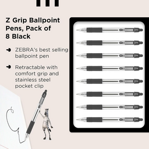 8-Pack Black Ballpoint Pens – Retractable, Soft Grip, Smooth Ink, Everyday Writing