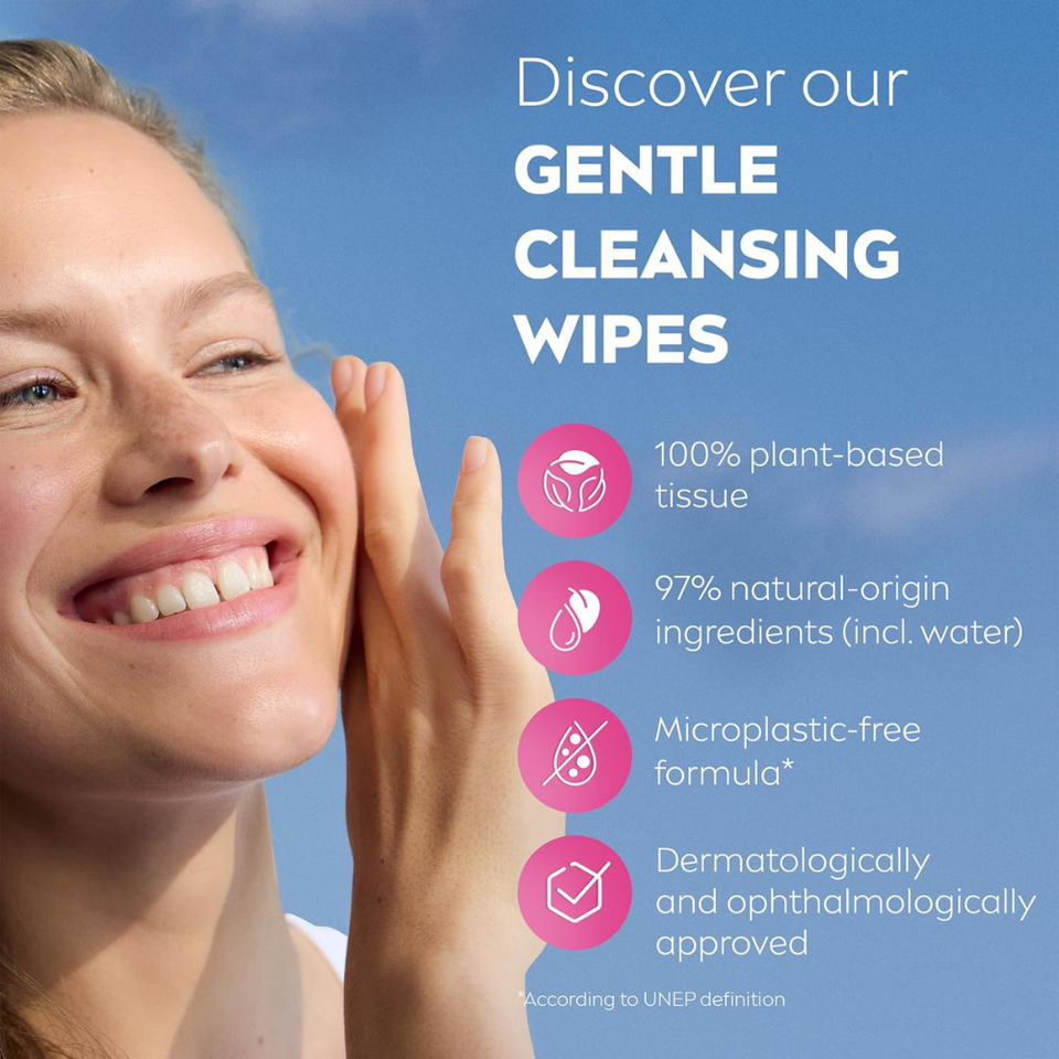 3in1 Cleansing Face Wipes for Dry Skin – 25 Biodegradable Wipes with Almond Oil