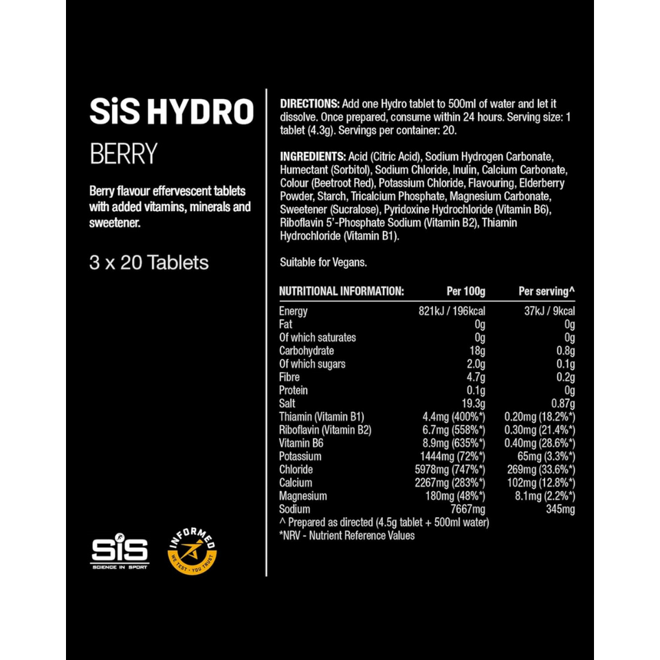Hydro Electrolyte Tablets Berry – Vegan, Hydration & Energy Support, 20 Effervescent Tabs