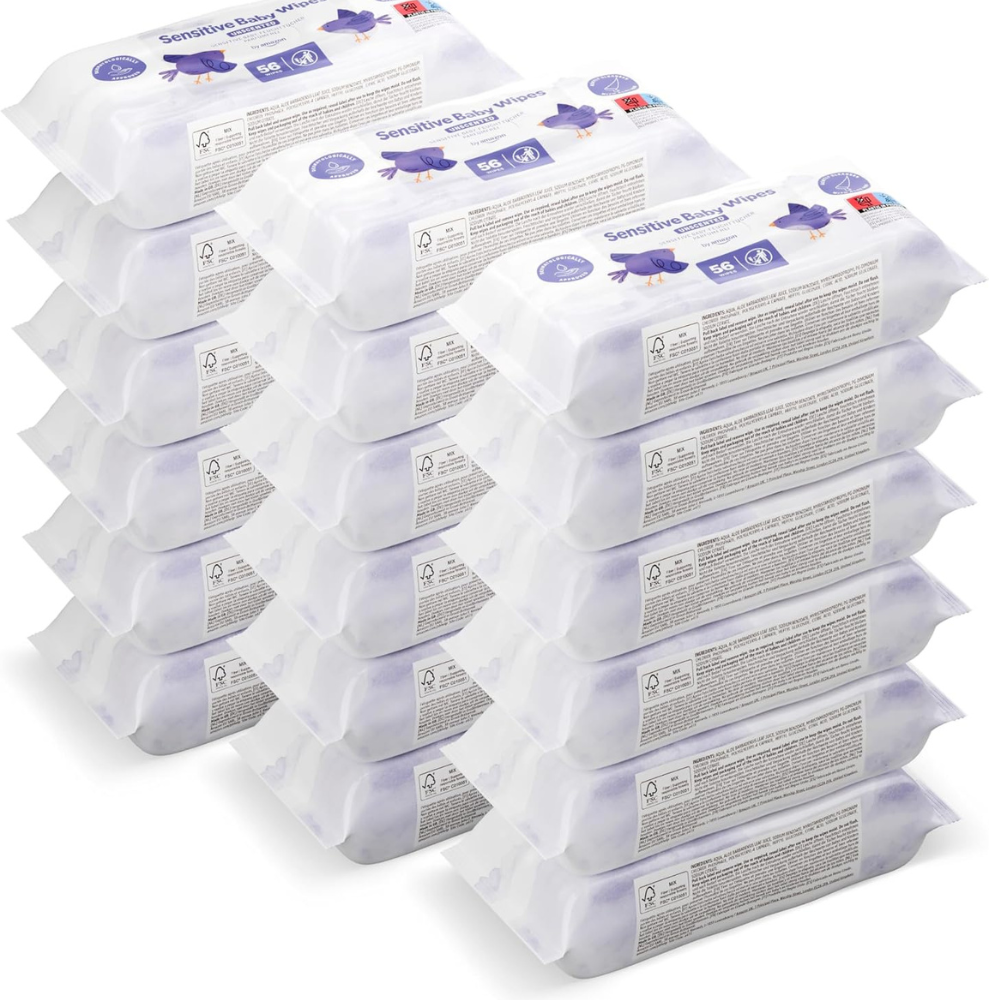 Sensitive Baby Wipes – 1008 Count, Unscented, Hypoallergenic, 18 Flip-Top Packs