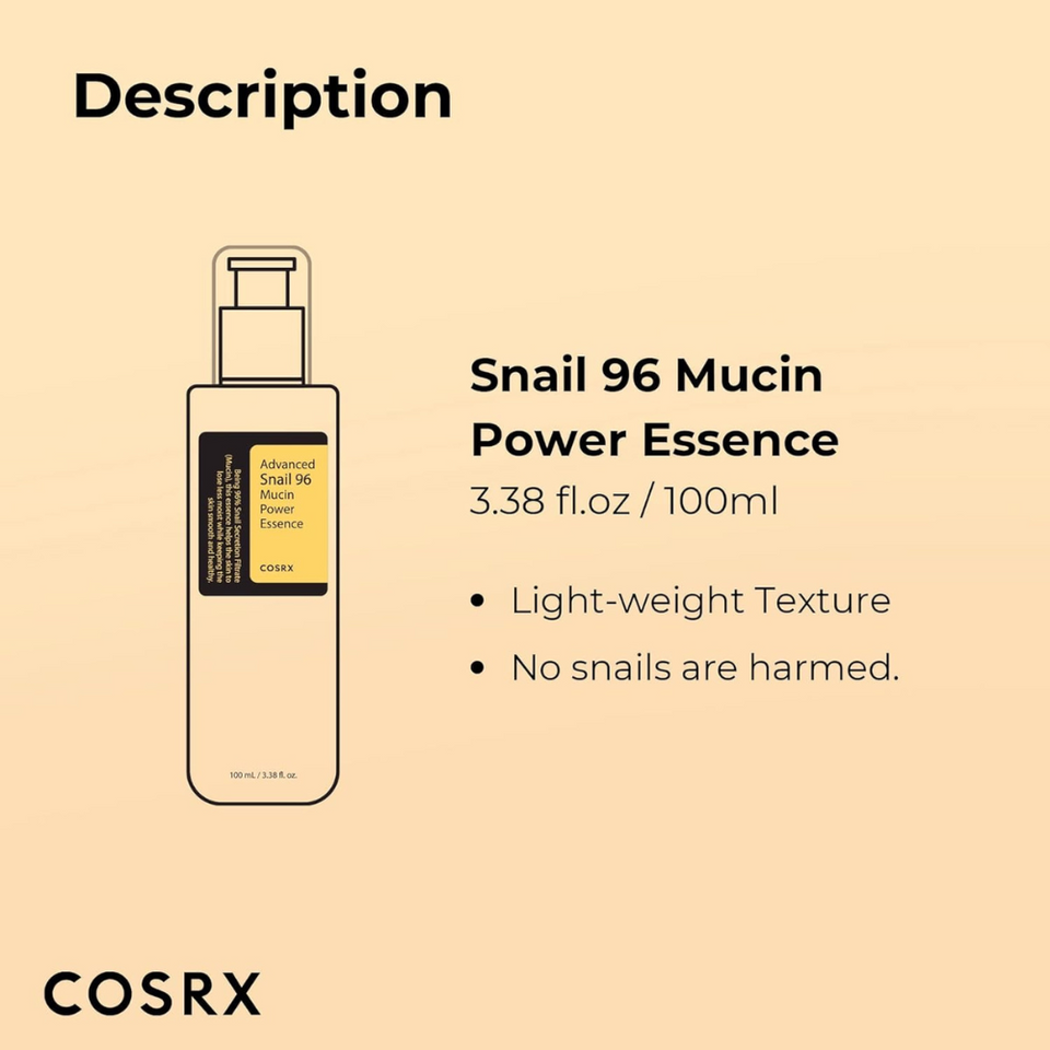 COSRX Advanced Snail 96 Mucin Power Essence, Hydrating & Repairing Serum with Snail Mucin & Hyaluronic Acid
