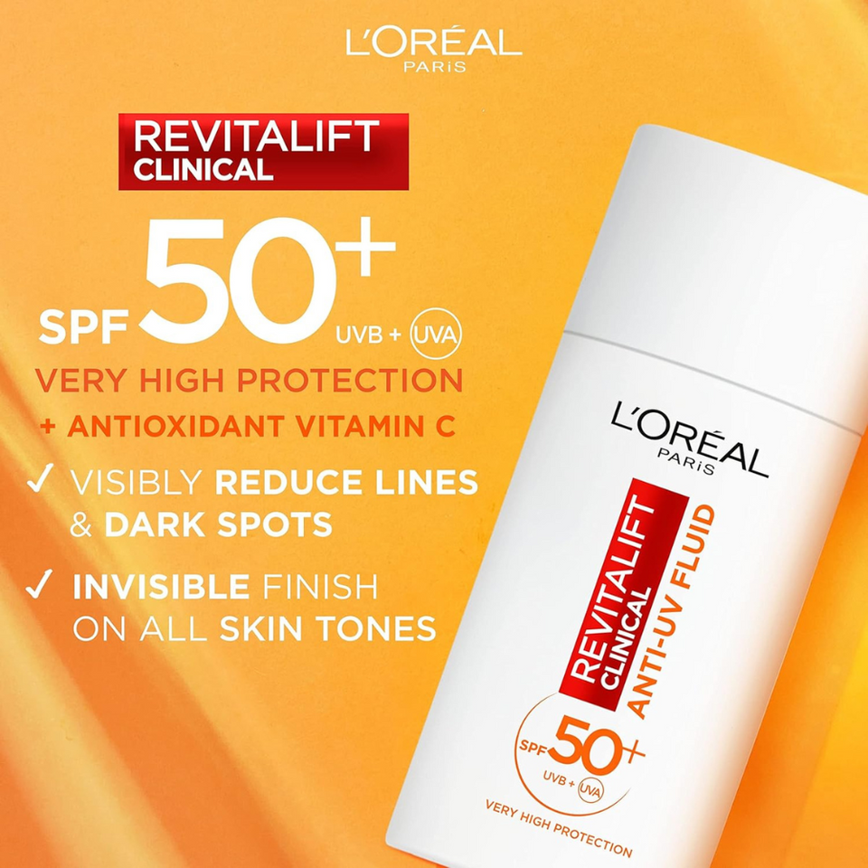 Revitalift Clinical Invisible Sunscreen SPF 50+ UV Fluid Vitamin C Anti‑Age 50 ml