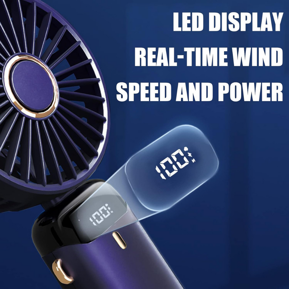 Portable Handheld USB Fan with 5 Speeds, Rechargeable Mini Foldable Fan with LED Display
