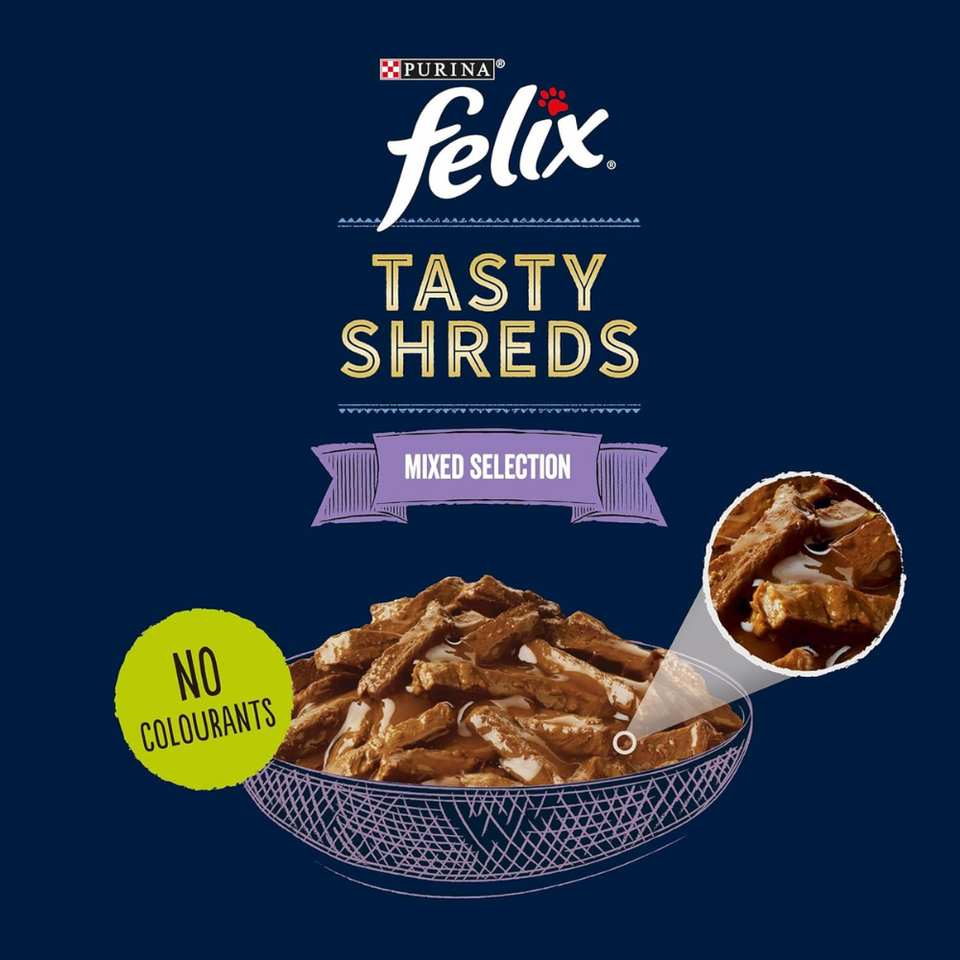 Tasty Shreds Wet Cat Food in Gravy – 40x80g Mixed Selection for Adult Cats