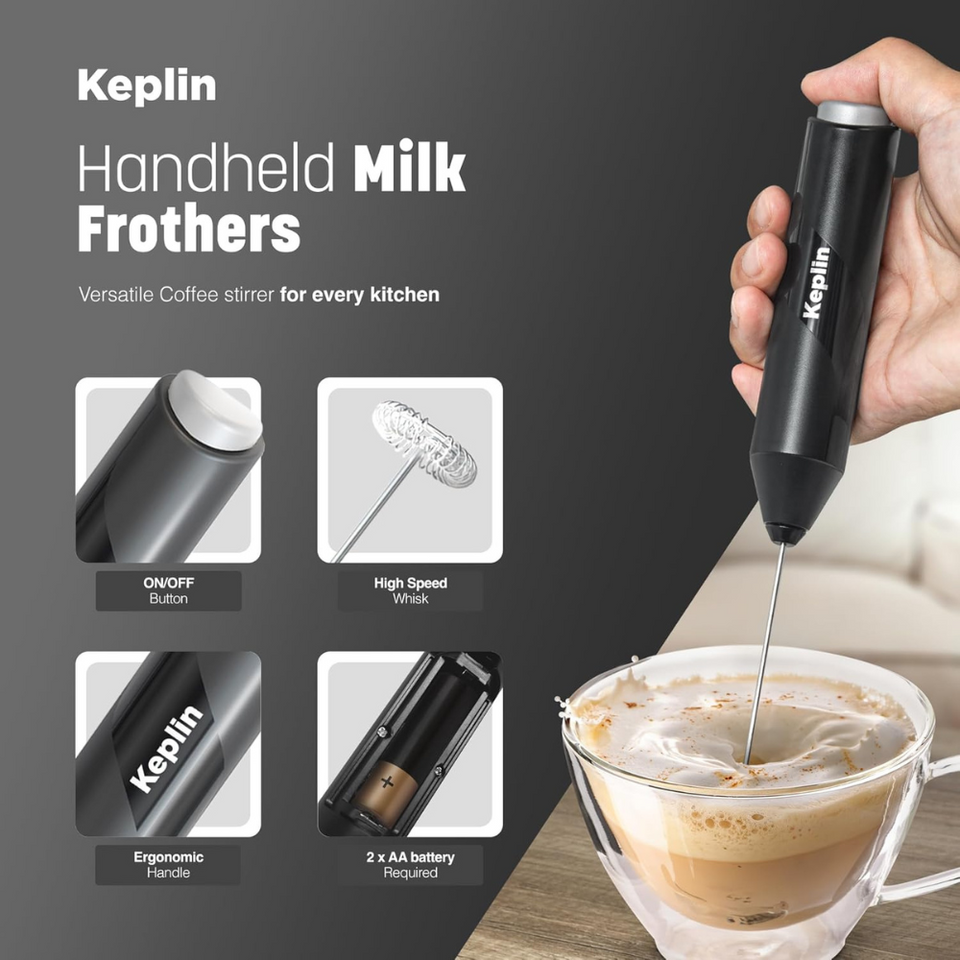 Handheld Electric Milk Frother – Stainless Steel Coffee Whisk for Lattes, Matcha & Shakes