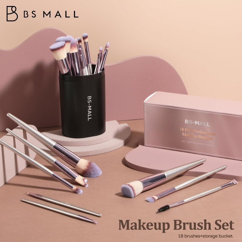 18 Pcs Makeup Brush Set – Premium Synthetic Brushes for Face & Eyes with Black Case