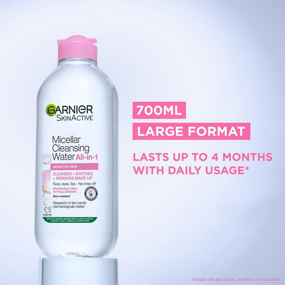 Micellar Cleansing Water 700ml – Makeup Remover & Face Cleanser for Sensitive Skin, Vegan