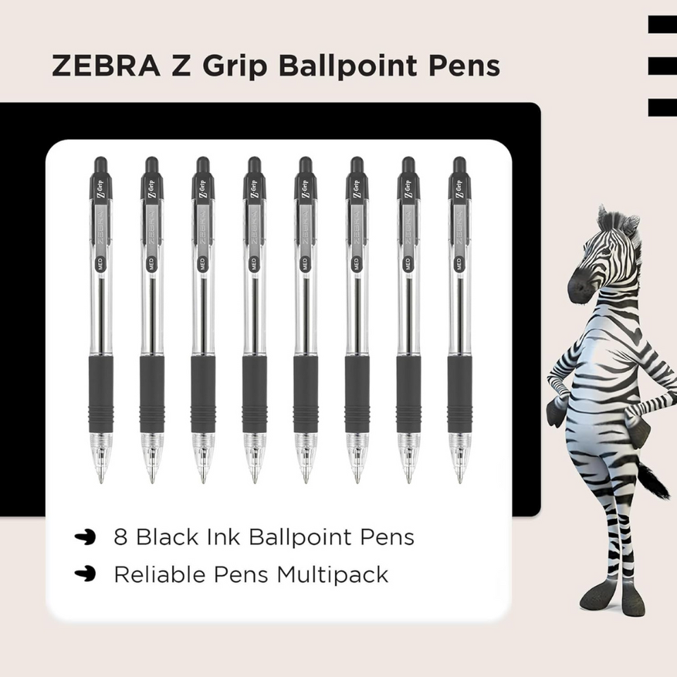 8-Pack Black Ballpoint Pens – Retractable, Soft Grip, Smooth Ink, Everyday Writing